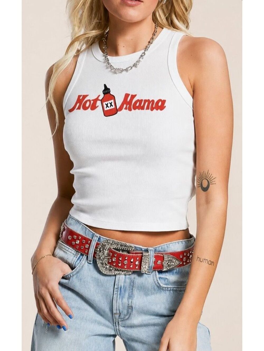 Girl Dangerous Hot Mama High Neck Tank Top, 100% Organic Cotton, Size Medium